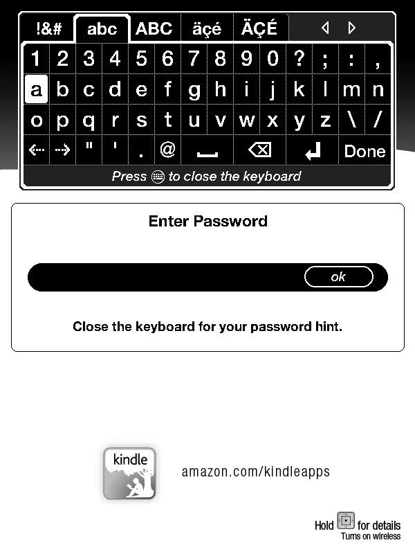 小 Kindle 输入 Wi-Fi 密码时的屏幕键盘